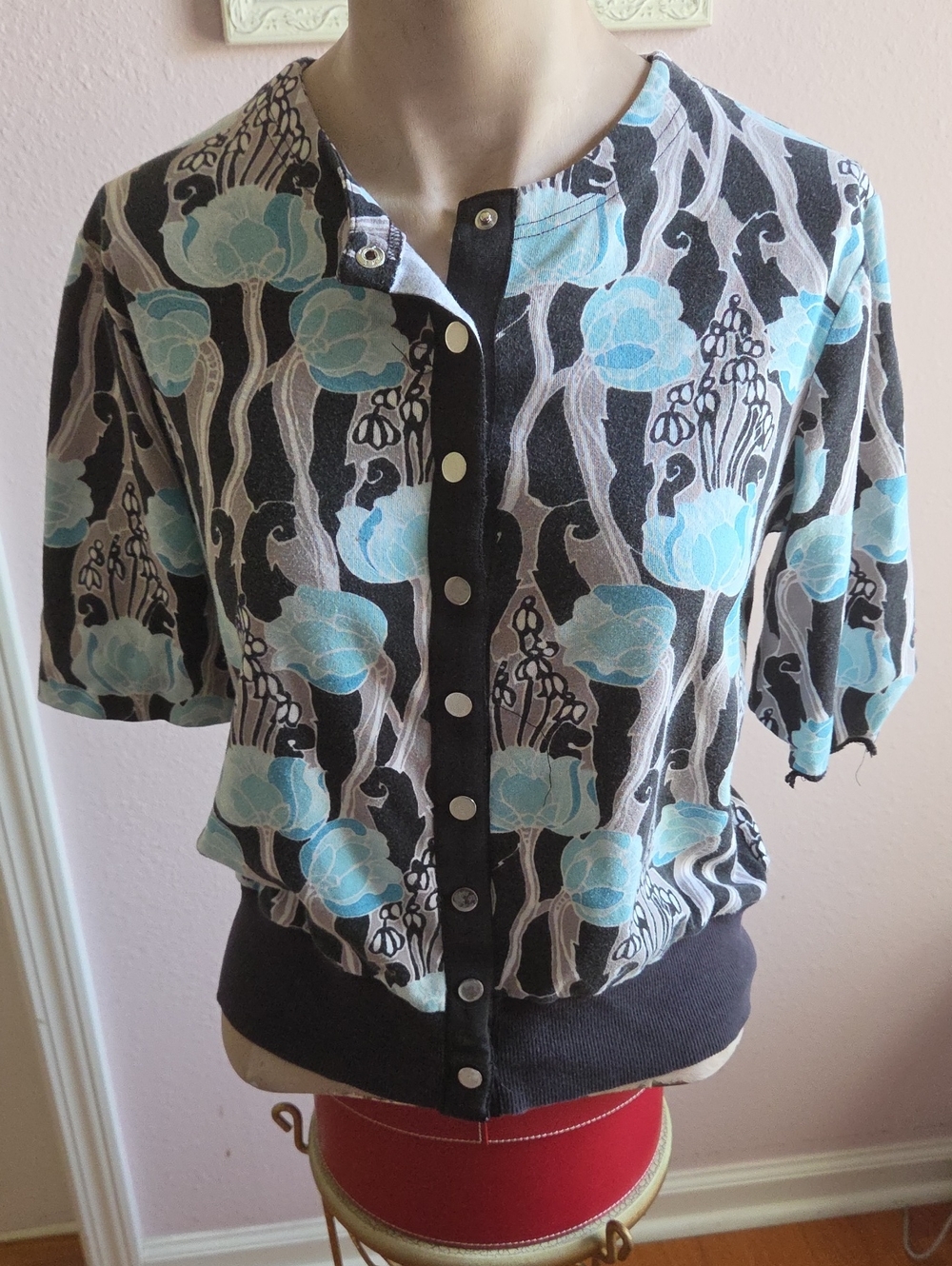 Westbound Floral Button-Front Top in Light Blue and Black